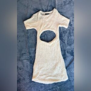 SHEIN White Fuzzy Cut-Out Mini Dress